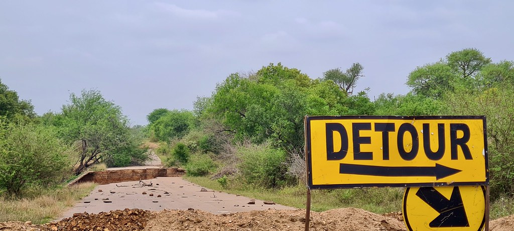 A road was damaged from rains last February at Kruger National Park.