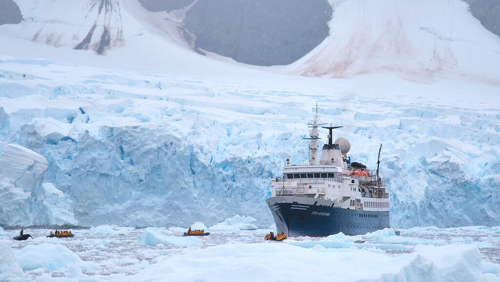 A cruise ship in Antarctica