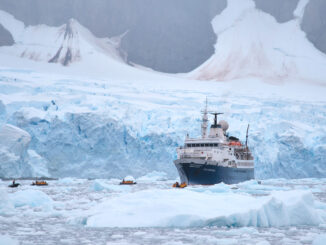 A cruise ship in Antarctica