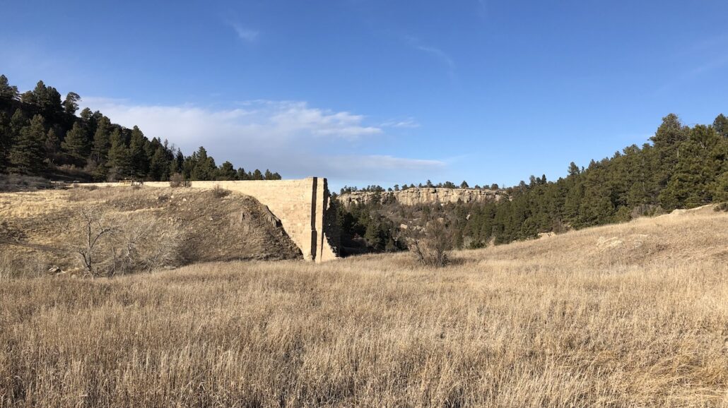 Remnants of a former reservoir still stand at Castlewood Canyon State Park, Colorado.