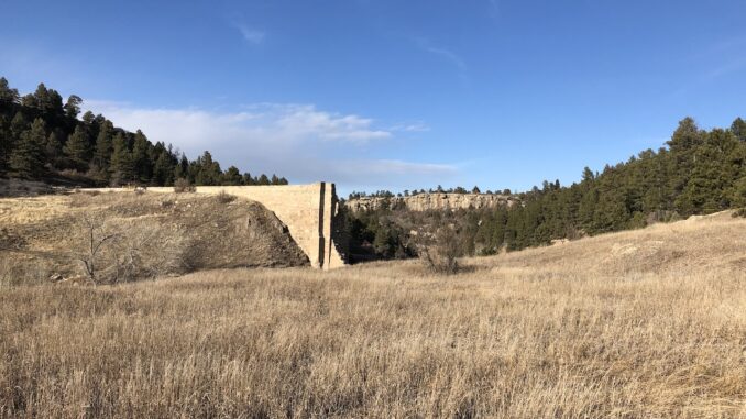 Remnants of a former reservoir still stand at Castlewood Canyon State Park, Colorado.