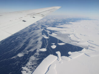 Calving front of an ice shelf in West Antarctica.