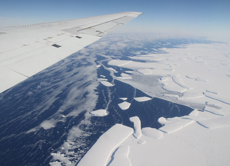 Calving front of an ice shelf in West Antarctica.