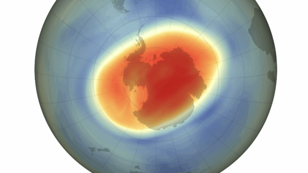 NASA Earth Observatory image by Joshua Stevens, using data courtesy of NASA Ozone Watch and GEOS-5 data from the Global Modeling and Assimilation Office at NASA GSFC. Story by Theo Stein, NOAA, and Ellen Gray, NASA Earth Science News Team, with EO Staff.